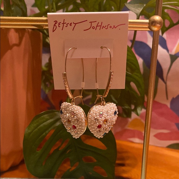 Betsey Johnson Jewelry - Betsey Johnson Gold Heart Earrings with Multicolor Accents